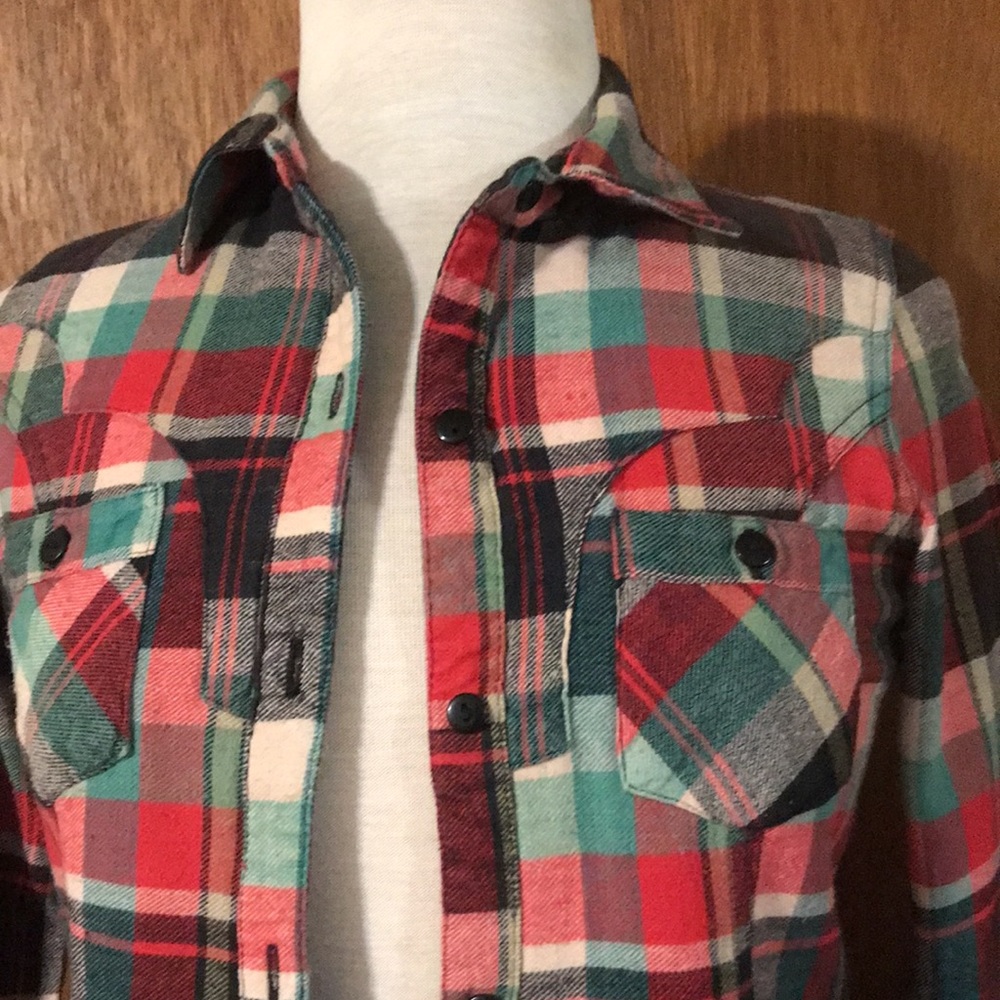 PASSPORT 3/4 Roll Sleeves Plaid Button Down Shirt - Picture 8 of 13
